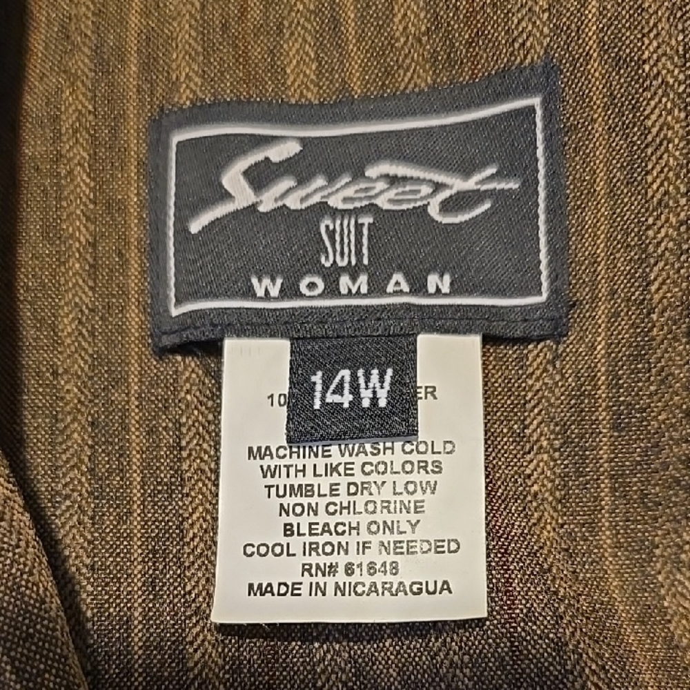 Sweet Woman Suit Brown Pinstripe Skirt Suit 14W - Picture 2 of 5
